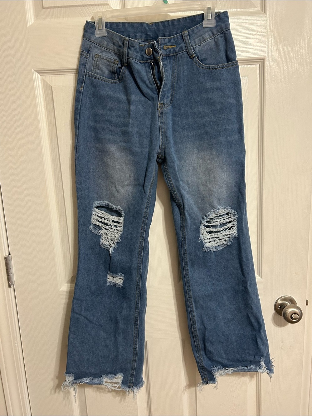 Distressed Blue Women's Ripped Straight-Leg Jeans Size M